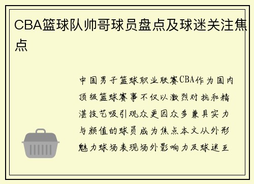 CBA篮球队帅哥球员盘点及球迷关注焦点