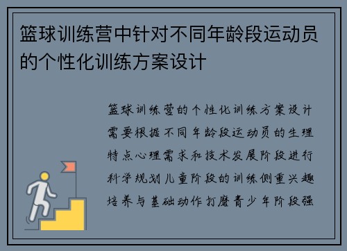 篮球训练营中针对不同年龄段运动员的个性化训练方案设计
